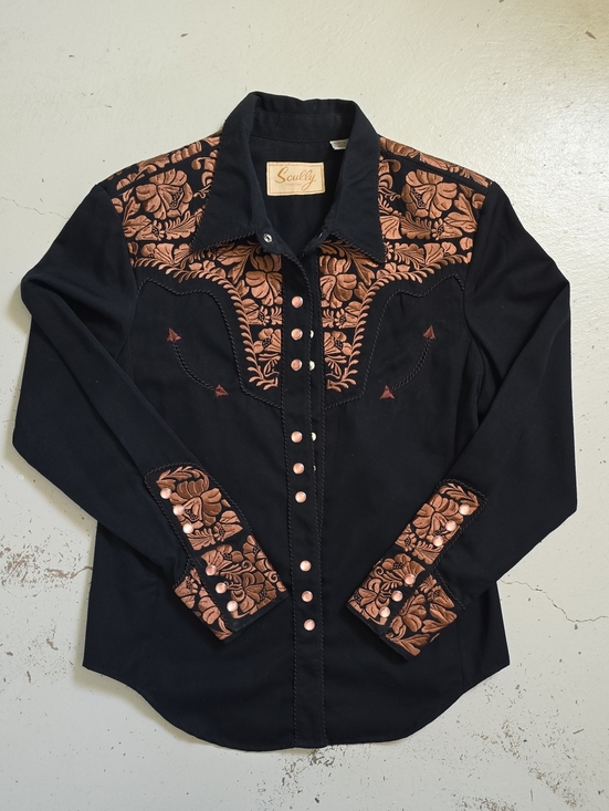 Scully Tops - Scully Embroidered Black Western Pearl Snap Button Shirt Size M
